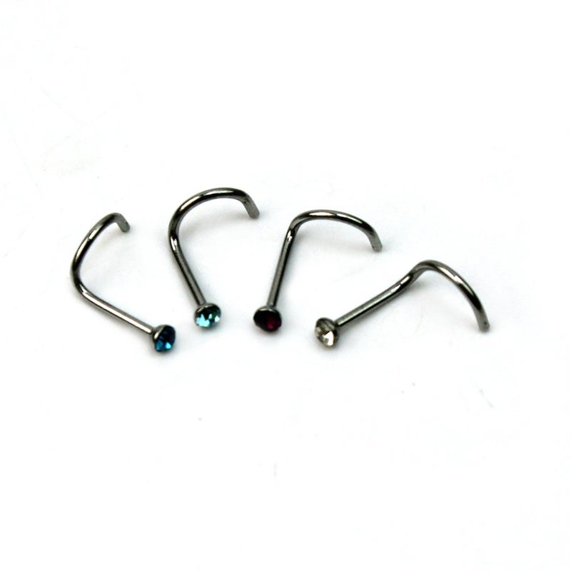 CrazyPiercing 20pcs Colorful Rhinestone Steel Screw Nose Rings Studs Bar Pin Piercing Jewelry (20 pcs) - Image 2